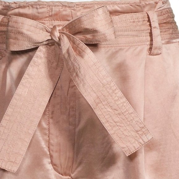 NEW A.L.C Women Merrick Rose Silk Blend Tie Bow Fold Over Cuffed Paper Bag Short - Picture 3 of 7